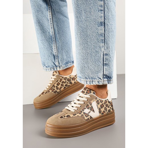 Beżowe Panterkowe Sneakersy w Stylu Tenisówek Ellienne ze sklepu born2be.pl w kategorii Buty sportowe damskie - zdjęcie 178705963