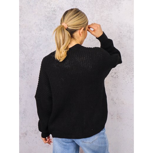 Sweter damski czarny Olika casualowy z dekoltem w literę v 