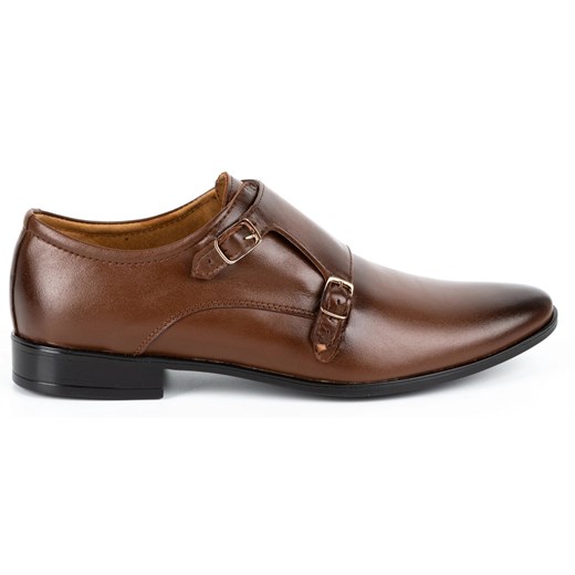 Olivier Skórzane buty wizytowe Monki 287LU brązowe ze sklepu ButyModne.pl w kategorii Buty eleganckie męskie - zdjęcie 178713854