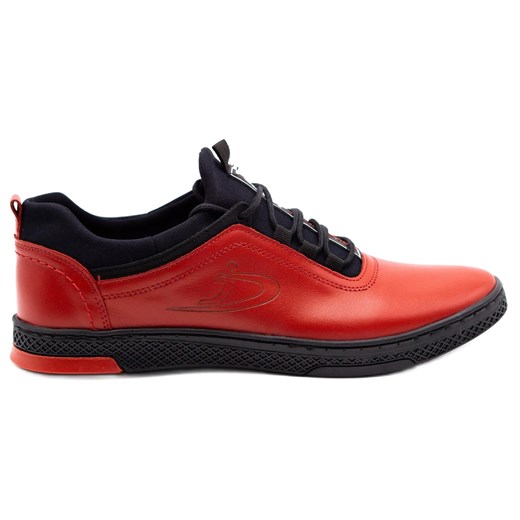 Polbut Buty męskie skórzane casual K24 czerwone z czarnym spodem ze sklepu ButyModne.pl w kategorii Półbuty męskie - zdjęcie 178713863