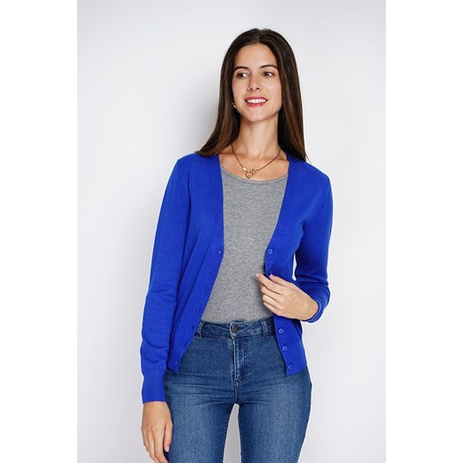 Sweter damski ASSUILI niebieski z dekoltem w serek 