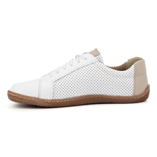 Olivier Damskie minimalistyczne buty skórzane barefoot model perforowane 1243 białe ze sklepu ButyModne.pl w kategorii Półbuty damskie - zdjęcie 178720023