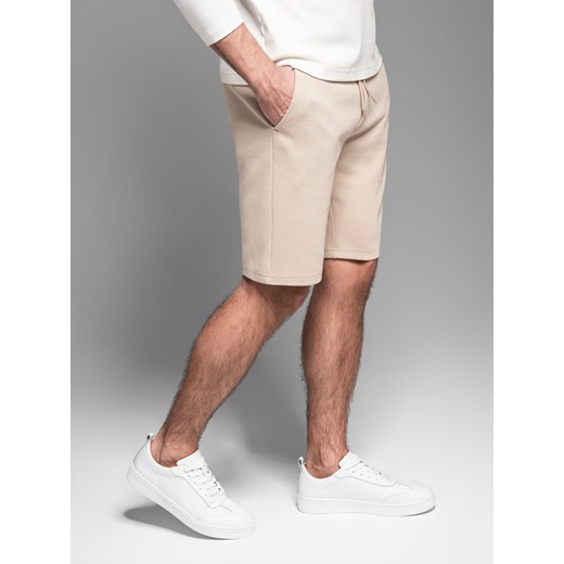 Casualowe szorty męskie SLIM FIT z dzianiny żakardowej – beżowe V2 OM-SRCS-0168 ze sklepu ombre w kategorii Spodenki męskie - zdjęcie 178721551