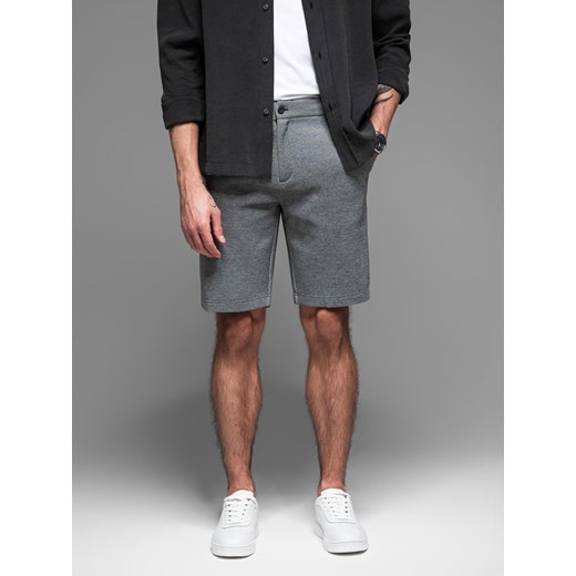 Krótkie spodenki męskie SLIM FIT ze strukturalnej melanżowej dzianiny – czarne V2 OM-SRCS-0166 ze sklepu ombre w kategorii Spodenki męskie - zdjęcie 178721620