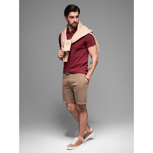 Krótkie spodenki męskie dresowe RELAXED FIT w stylu athleisure – jasnobrązowe V2 OM-SRWS-0122 ze sklepu ombre w kategorii Spodenki męskie - zdjęcie 178721622