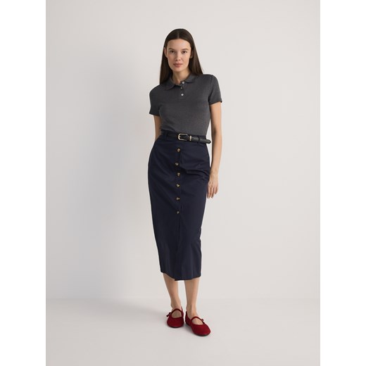 Reserved - T-shirt polo z wiskozą - ciemnoszary Reserved S Reserved