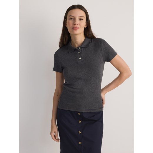 Reserved - T-shirt polo z wiskozą - ciemnoszary Reserved L Reserved