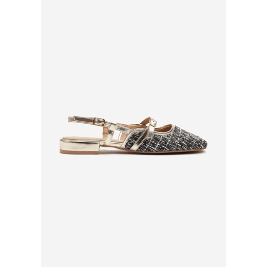 Czarno-Złote Tweedowe Sandały Typu Slingback Ellimirae Renee 37 renee.pl