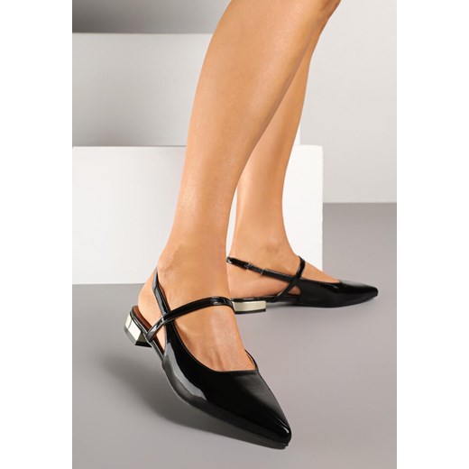 Czarne Sandały Vices Typu Slingback ze Skórzaną Wkładką i Metaliczną Ozdobą Milozi ze sklepu renee.pl w kategorii Czółenka - zdjęcie 178723360