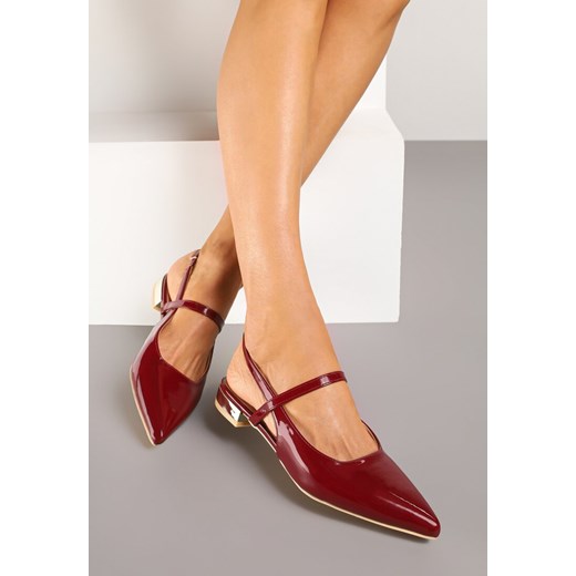 Bordowe Sandały Vices Typu Slingback ze Skórzaną Wkładką i Metaliczną Ozdobą Milozi ze sklepu renee.pl w kategorii Czółenka - zdjęcie 178723372