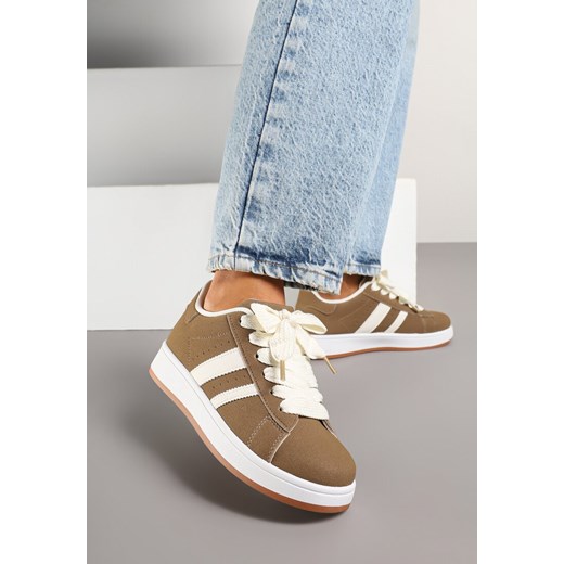 Jasnobrązowe Sneakersy z Ozdobnymi Naszywkami z Boku Galdexis ze sklepu born2be.pl w kategorii Buty sportowe damskie - zdjęcie 178725563
