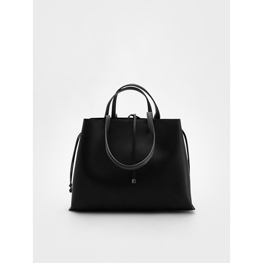 Reserved - Torebka shopper z troczkami - czarny ze sklepu Reserved w kategorii Torebki damskie - zdjęcie 178726442