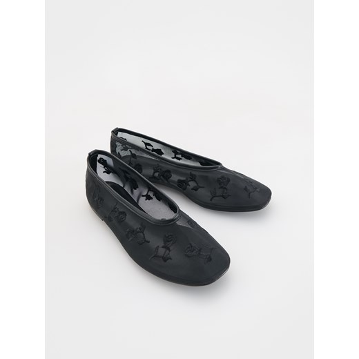 Reserved - Siateczkowe baleriny z haftem - czarny Reserved 40 Reserved