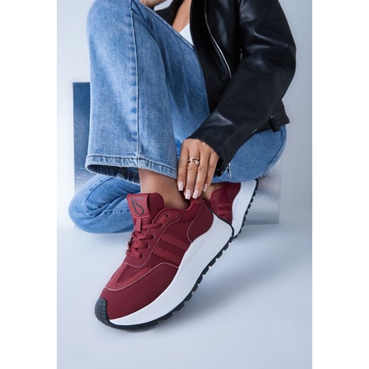 Bordowe Sznurowane Sneakersy Vices na Platformie z Ozdobnymi Paskami Seliniel ze sklepu renee.pl w kategorii Buty sportowe damskie - zdjęcie 178729863