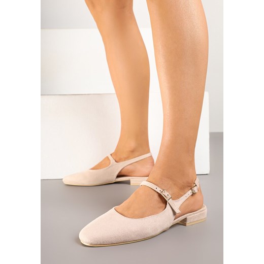 Beżowe Sandały Slingback Vices z Wkładką ze Skóry Naturalnej Sovritia ze sklepu renee.pl w kategorii Czółenka - zdjęcie 178729983