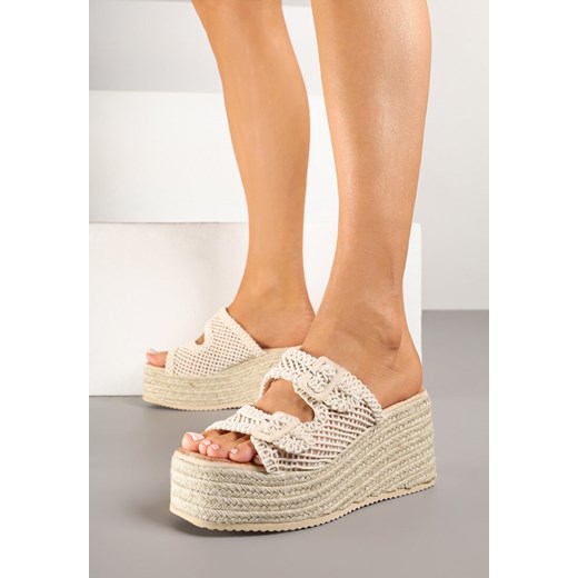 Beżowe Klapki Vices na Koturnie z Plecionką w Stylu Boho Edimoria ze sklepu born2be.pl w kategorii Espadryle damskie - zdjęcie 178731513