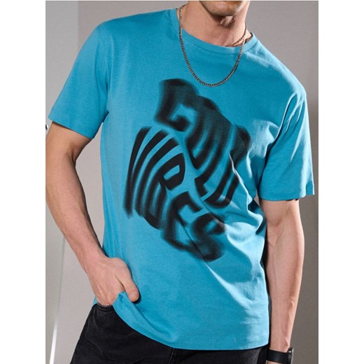 Sinsay - Koszulka comfort z ozdobnym nadrukiem - niebieski ze sklepu Sinsay w kategorii T-shirty męskie - zdjęcie 178731723