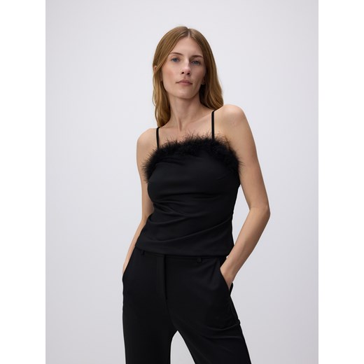 Reserved - Top na ramiączkach z piórami - czarny ze sklepu Reserved w kategorii Bluzki damskie - zdjęcie 178732701