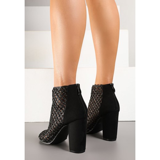 Czarne Botki Vices na Obcasie z Siateczkową Cholewką Karhiris 40 promocja born2be.pl