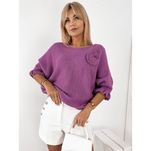 Sweter damski z okrągłym dekoltem fioletowy