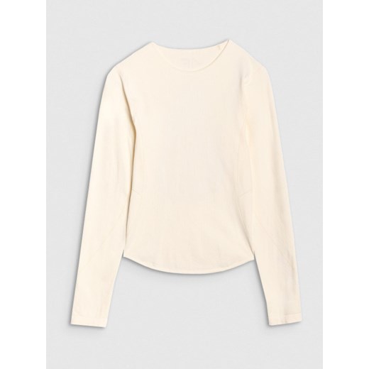Damski longsleeve do jogi 4F 4FWSS25TFLOF403 - biały ze sklepu Sportstylestory.com w kategorii Bluzki damskie - zdjęcie 178735223