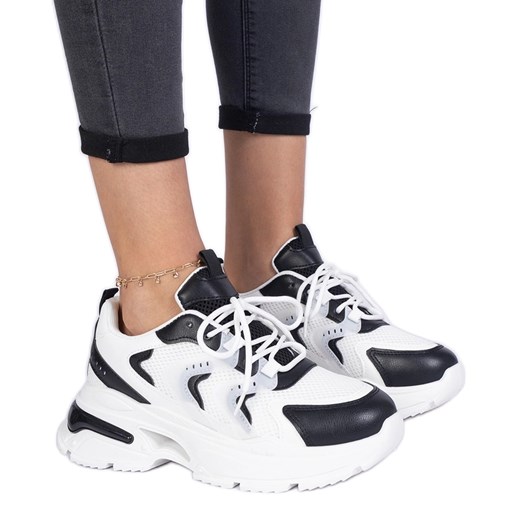 Biało-czarne damskie sneakersy sportowe ze sklepu ButyModne.pl w kategorii Buty sportowe damskie - zdjęcie 178735590