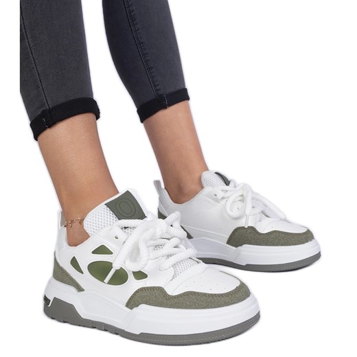 Zielone damskie sneakersy z masywnymi sznurówkami ze sklepu ButyModne.pl w kategorii Buty sportowe damskie - zdjęcie 178735591