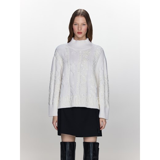 Reserved - Sweter z cekinowymi aplikacjami - złamana biel ze sklepu Reserved w kategorii Swetry damskie - zdjęcie 178741034