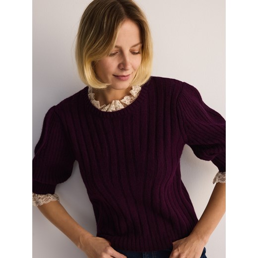 Reserved - Sweter z bufiastymi rękawami - mahoniowy ze sklepu Reserved w kategorii Swetry damskie - zdjęcie 178741084