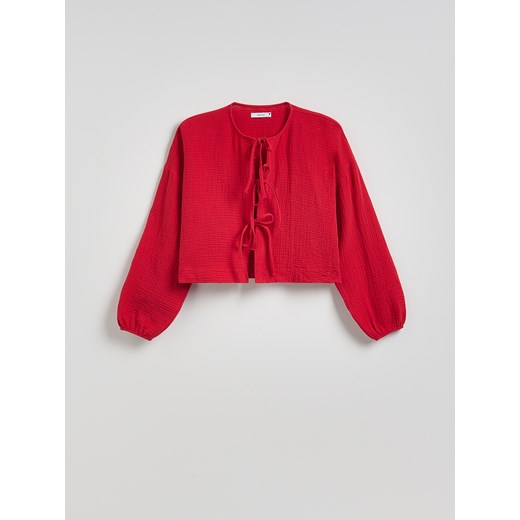 Reserved - Muślinowa bluzka z wiązaniami - czerwony Reserved S Reserved