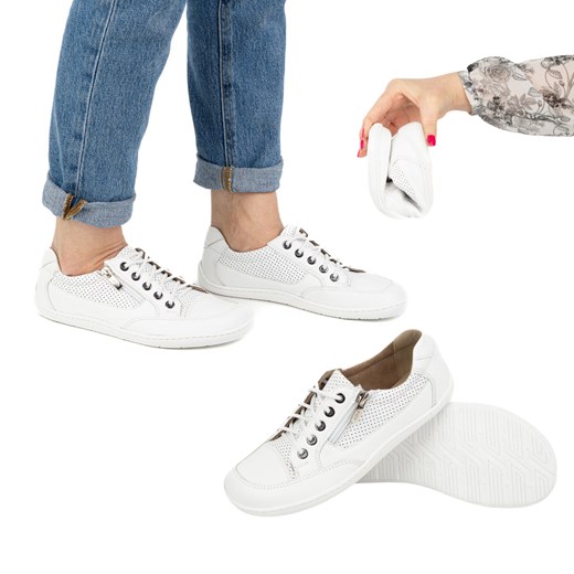 BAREFOOT Damskie minimalistyczne sneakersy skórzane OLIVIER 770 perforowane białe ze sklepu butyolivier w kategorii Półbuty damskie - zdjęcie 178741811
