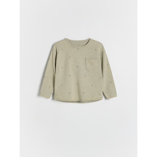 Reserved - Bawełniany longsleeve z nadrukiem - ciemnozielony ze sklepu Reserved w kategorii T-shirty chłopięce - zdjęcie 178743232