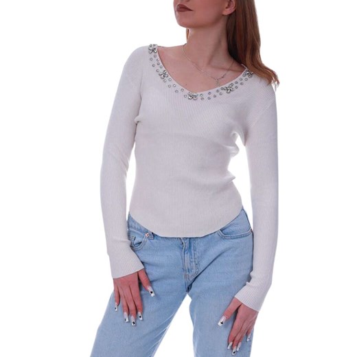 Beżowa bluzka damska z cyrkoniami /H UB899 S236/ L/XL Pantofelek24.pl