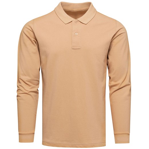 Longsleeve polo premium beżowy Recea ze sklepu Recea.pl w kategorii T-shirty męskie - zdjęcie 178744260