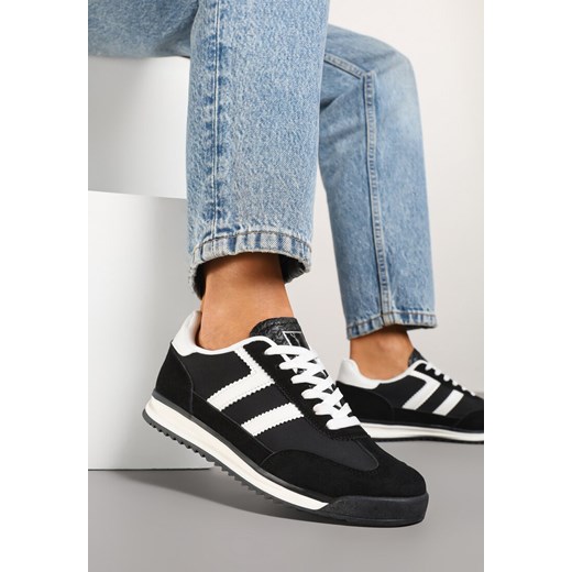 Czarne Sneakersy Ozdobione Paskami Eranelia ze sklepu born2be.pl w kategorii Buty sportowe damskie - zdjęcie 178744412