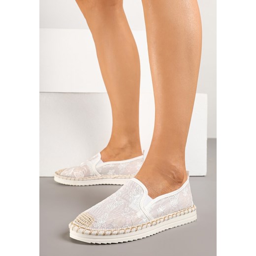 Białe Espadryle Ozdobione Koronką i Plecionką Vivasse ze sklepu born2be.pl w kategorii Espadryle damskie - zdjęcie 178744580
