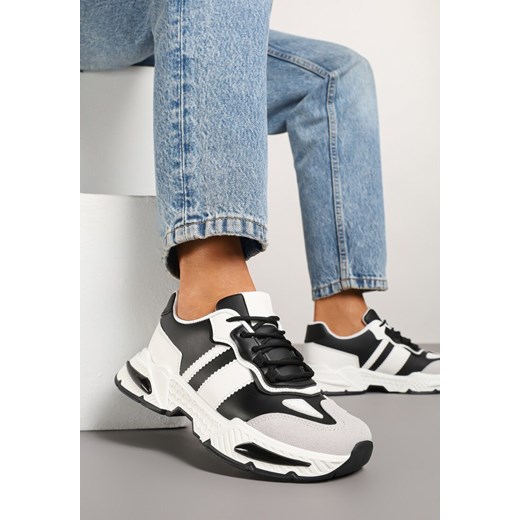 Czarno-Białe Sneakersy w Streetwearowym Stylu z Ozdobnymi Przeszyciami Isallena ze sklepu renee.pl w kategorii Buty sportowe damskie - zdjęcie 178744671