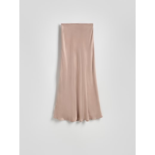 Reserved - Spódnica midi z satynowym wykończeniem - brązowy Reserved M Reserved