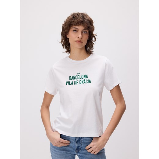 Reserved - Bawełniany t-shirt z nadrukiem - biały ze sklepu Reserved w kategorii Bluzki damskie - zdjęcie 178745613