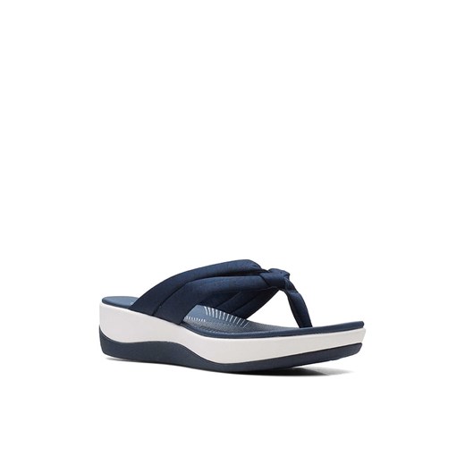 Clarks klapki damskie granatowe tkaninowe na platformie na lato bez zapięcia