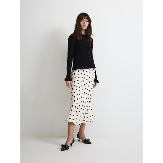 Reserved - Spódnica midi z satynowym wykończeniem - kremowy Reserved M Reserved