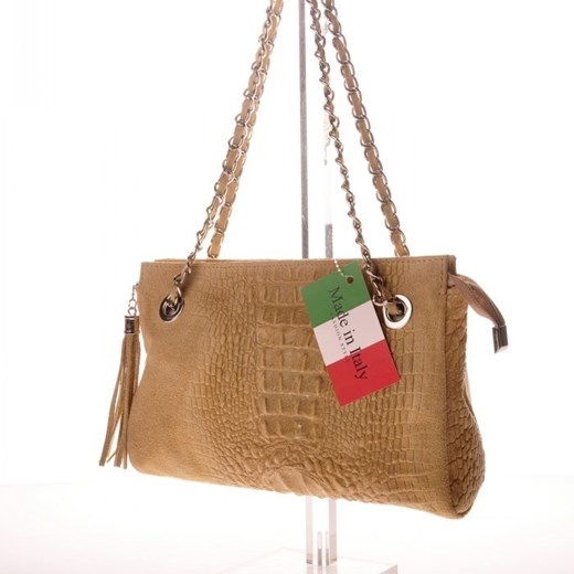 MADE IN ITALY Spalla 152 beżowa włoska torebka skórzana skorzana-com brazowy elegancki