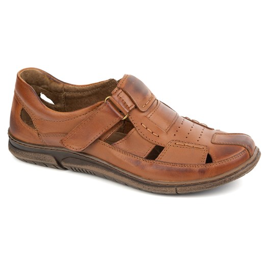 Buty męskie skórzane na rzep 937KOM brązowe ze sklepu butyolivier w kategorii Półbuty męskie - zdjęcie 178755300