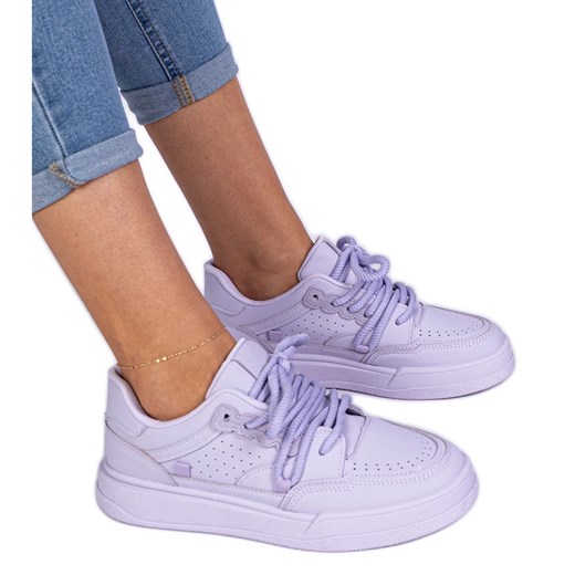 Fioletowe damskie sportowe sneakersy z ekoskóry ze sklepu ButyModne.pl w kategorii Buty sportowe damskie - zdjęcie 178756434