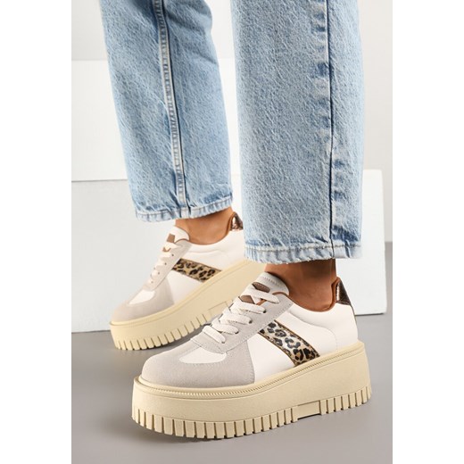 Beżowo-Panterkowe Sneakersy na Platformie Ozdobione Paskiem Vivesse ze sklepu renee.pl w kategorii Buty sportowe damskie - zdjęcie 178759463