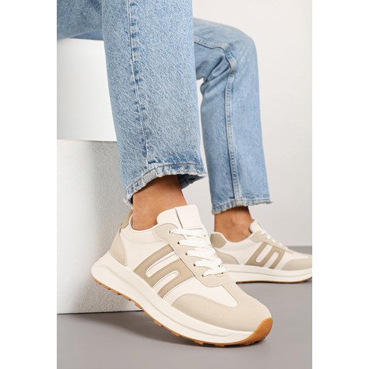 Beżowe Sneakersy Ozdobione Geometrycznym Wzorem Eldvisa ze sklepu renee.pl w kategorii Buty sportowe damskie - zdjęcie 178759481