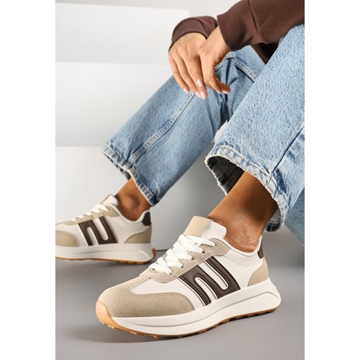 Ciemnobeżowe Sneakersy Ozdobione Geometrycznym Wzorem Eldvisa ze sklepu renee.pl w kategorii Buty sportowe damskie - zdjęcie 178759490