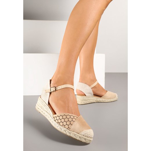 Ciemnobeżowe Sandały Vices na Plecionym Koturnie w Stylu Boho Erathria ze sklepu renee.pl w kategorii Espadryle damskie - zdjęcie 178759703