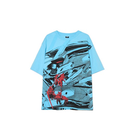 Cropp - Niebieska koszulka z nadrukiem all over - niebieski ze sklepu Cropp w kategorii T-shirty męskie - zdjęcie 178759832