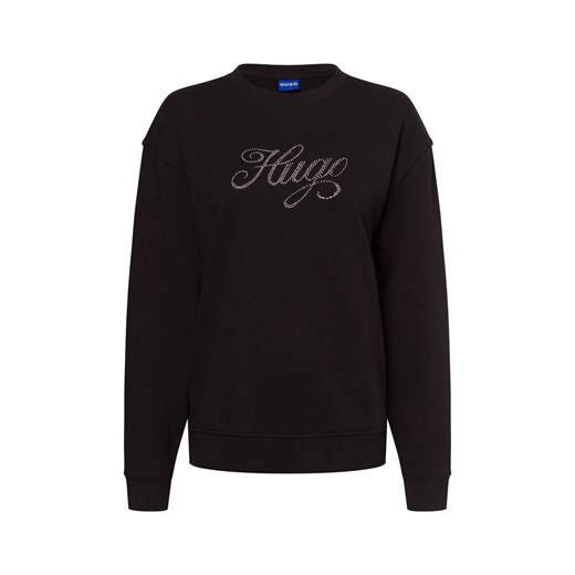 HUGO BLUE Bluza damska - Oversized Crew_B_2 Kobiety Bawełna czarny jednolity ze sklepu vangraaf w kategorii Bluzy damskie - zdjęcie 178760923